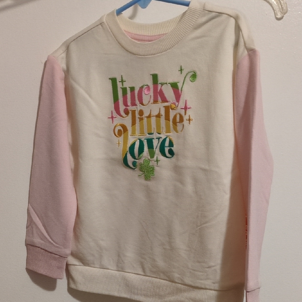 Wonder Nation Lucky Little Love Kids L/Sleeves Sweatshirt - Cream and Pink 3T